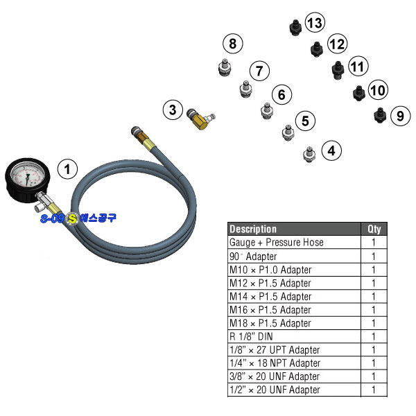 엔진오일압력테스터기 엔진압력게이지 12pcs
